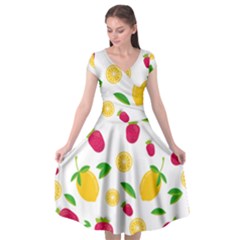 Strawberry Lemons Fruit Cap Sleeve Wrap Front Dress by Askadina