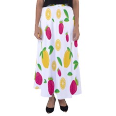 Strawberry Lemons Fruit Flared Maxi Skirt by Askadina