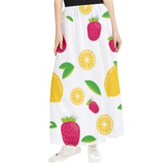 Strawberry Lemons Fruit Maxi Chiffon Skirt by Askadina