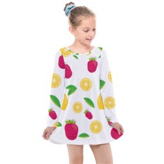 Strawberry Lemons Fruit Kids  Long Sleeve Dress by Askadina