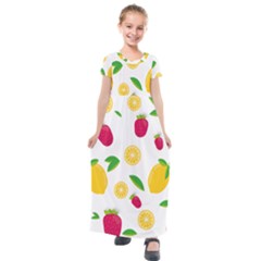 Strawberry Lemons Fruit Kids  Short Sleeve Maxi Dress by Askadina