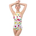 Strawberry Lemons Fruit Cross Front Low Back Swimsuit View1