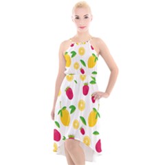 Strawberry Lemons Fruit High-low Halter Chiffon Dress  by Askadina