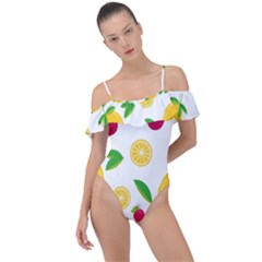 Strawberry Lemons Fruit Frill Detail One Piece Swimsuit by Askadina