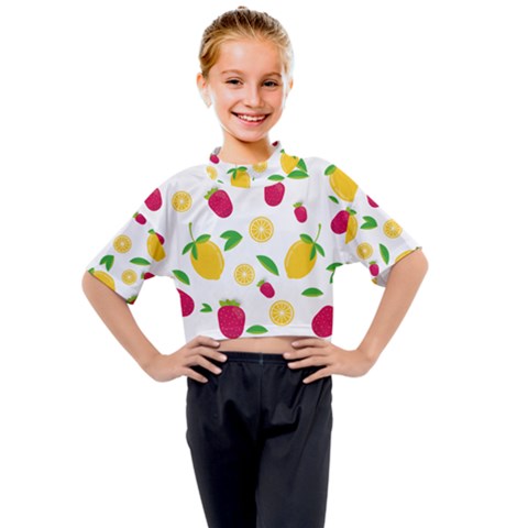 Strawberry Lemons Fruit Kids Mock Neck T-shirt by Askadina