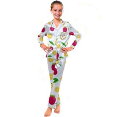 Strawberry Lemons Fruit Kids  Satin Long Sleeve Pajamas Set by Askadina