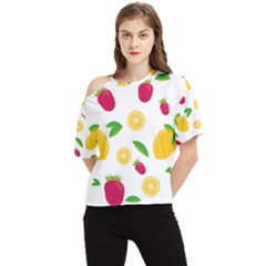 Strawberry Lemons Fruit One Shoulder Cut Out T-shirt by Askadina