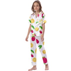 Strawberry Lemons Fruit Kids  Satin Short Sleeve Pajamas Set by Askadina