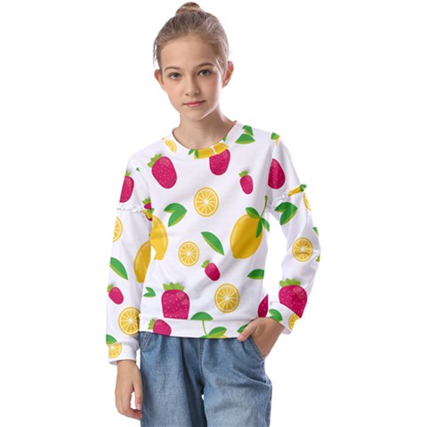 Strawberry Lemons Fruit Kids  Long Sleeve T-shirt With Frill  by Askadina