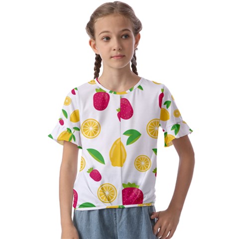 Strawberry Lemons Fruit Kids  Cuff Sleeve Scrunch Bottom T-shirt by Askadina