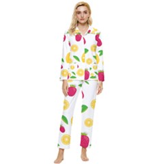 Strawberry Lemons Fruit Womens  Long Sleeve Velvet Pocket Pajamas Set by Askadina