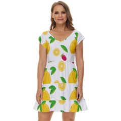 Strawberry Lemons Fruit Short Sleeve Tiered Mini Dress