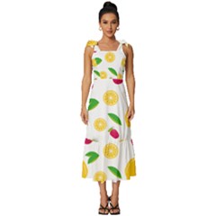 Strawberry Lemons Fruit Tie-strap Tiered Midi Chiffon Dress by Askadina