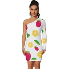 Strawberry Lemons Fruit Long Sleeve One Shoulder Mini Dress by Askadina