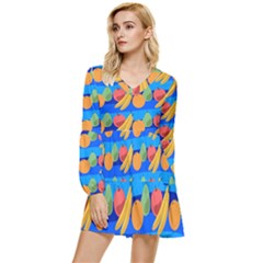 Fruit Texture Wave Fruits Tiered Long Sleeve Mini Dress by Askadina