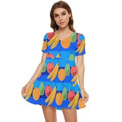 Fruit Texture Wave Fruits Tiered Short Sleeve Babydoll Dress