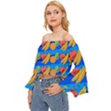 Fruit Texture Wave Fruits Off Shoulder Flutter Bell Sleeve Top View2