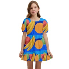 Fruit Texture Wave Fruits Kids  Short Sleeve Dolly Dress by Askadina