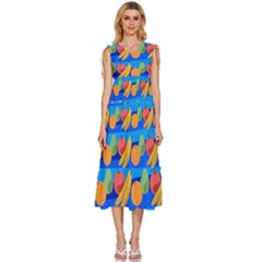 Fruit Texture Wave Fruits V-neck Drawstring Shoulder Sleeveless Maxi Dress by Askadina