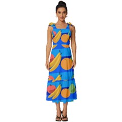 Fruit Texture Wave Fruits Tie-strap Tiered Midi Chiffon Dress by Askadina