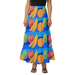 Fruit Texture Wave Fruits Tiered Ruffle Maxi Skirt by Askadina