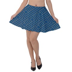 Plaid Background Blue Velvet Skater Skirt