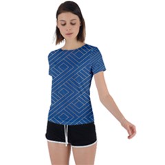 Plaid Background Blue Back Circle Cutout Sports T-shirt