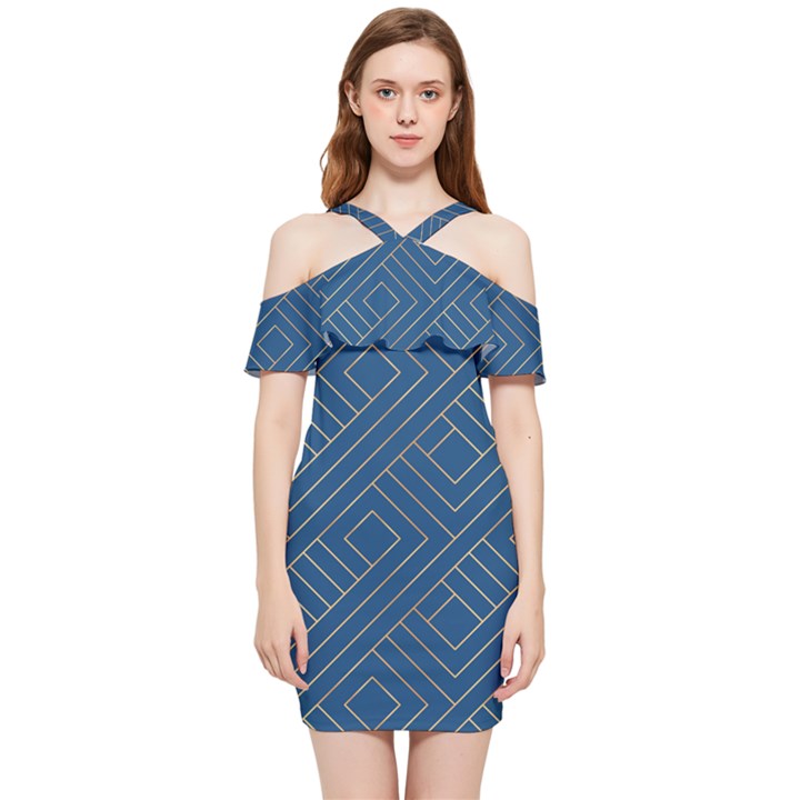 Plaid Background Blue Shoulder Frill Bodycon Summer Dress