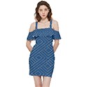 Plaid Background Blue Shoulder Frill Bodycon Summer Dress View3