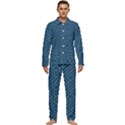 Plaid Background Blue Men s Long Sleeve Velvet Pocket Pajamas Set View1