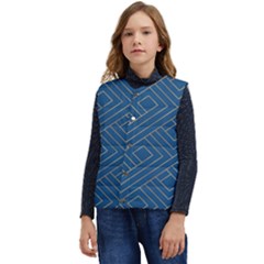 Plaid Background Blue Kid s Button Up Puffer Vest	