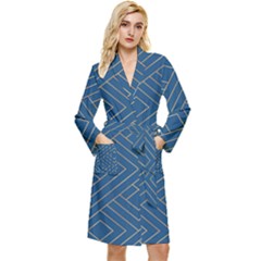 Plaid Background Blue Long Sleeve Velvet Robe by Askadina