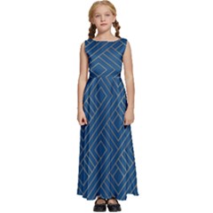 Plaid Background Blue Kids  Satin Sleeveless Maxi Dress by Askadina