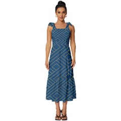 Plaid Background Blue Tie-strap Tiered Midi Chiffon Dress by Askadina