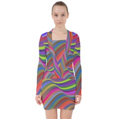 Psychedelic Surreal Background V-neck Bodycon Long Sleeve Dress by Askadina