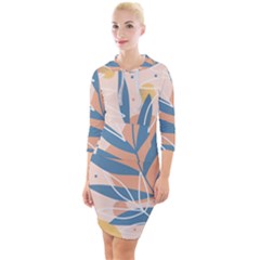 Summer Pattern Tropical Design Nature Green Plant Quarter Sleeve Hood Bodycon Dress