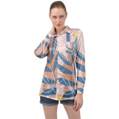 Summer Pattern Tropical Design Nature Green Plant Long Sleeve Satin Shirt