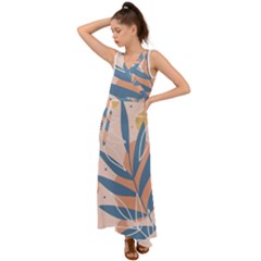 Summer Pattern Tropical Design Nature Green Plant V-neck Chiffon Maxi Dress