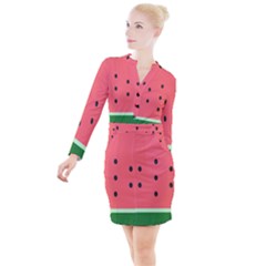 Watermelon Melon Fruit Healthy Food Meal Breakfast Lunch Juice Lemonade Summer Button Long Sleeve Dress