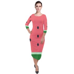 Watermelon Melon Fruit Healthy Food Meal Breakfast Lunch Juice Lemonade Summer Quarter Sleeve Midi Velour Bodycon Dress by Maspions