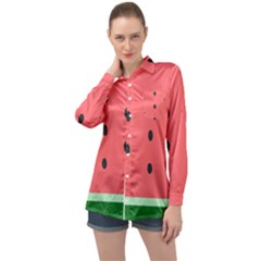 Watermelon Melon Fruit Healthy Food Meal Breakfast Lunch Juice Lemonade Summer Long Sleeve Satin Shirt