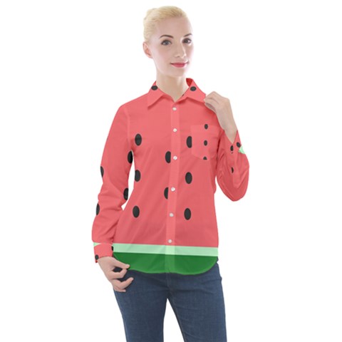 Watermelon Melon Fruit Healthy Food Meal Breakfast Lunch Juice Lemonade Summer Women s Long Sleeve Pocket Shirt by Maspions