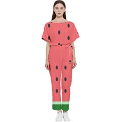 Watermelon Melon Fruit Healthy Food Meal Breakfast Lunch Juice Lemonade Summer Batwing Lightweight Chiffon Jumpsuit by Maspions