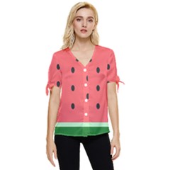 Watermelon Melon Fruit Healthy Food Meal Breakfast Lunch Juice Lemonade Summer Bow Sleeve Button Up Top by Maspions