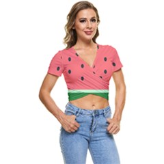 Watermelon Melon Fruit Healthy Food Meal Breakfast Lunch Juice Lemonade Summer Short Sleeve Foldover T-shirt by Maspions