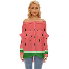 Watermelon Melon Fruit Healthy Food Meal Breakfast Lunch Juice Lemonade Summer Off Shoulder Chiffon Pocket Shirt by Maspions