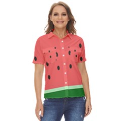 Watermelon Melon Fruit Healthy Food Meal Breakfast Lunch Juice Lemonade Summer Women s Short Sleeve Double Pocket Shirt