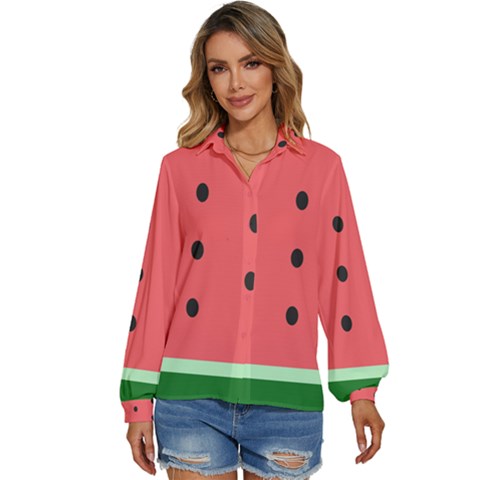 Watermelon Melon Fruit Healthy Food Meal Breakfast Lunch Juice Lemonade Summer Women s Long Sleeve Button Up Shirt by Maspions