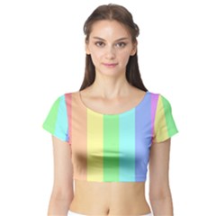 Rainbow Cloud Background Pastel Template Multi Coloured Abstract Short Sleeve Crop Top by Maspions