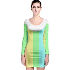 Rainbow Cloud Background Pastel Template Multi Coloured Abstract Long Sleeve Bodycon Dress